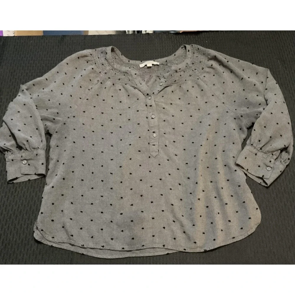 LOFT Shirts Womens XL Lot Of 2‎ Floral Gray 3/4 Sleeve Rayon Peasant Blouse Tops